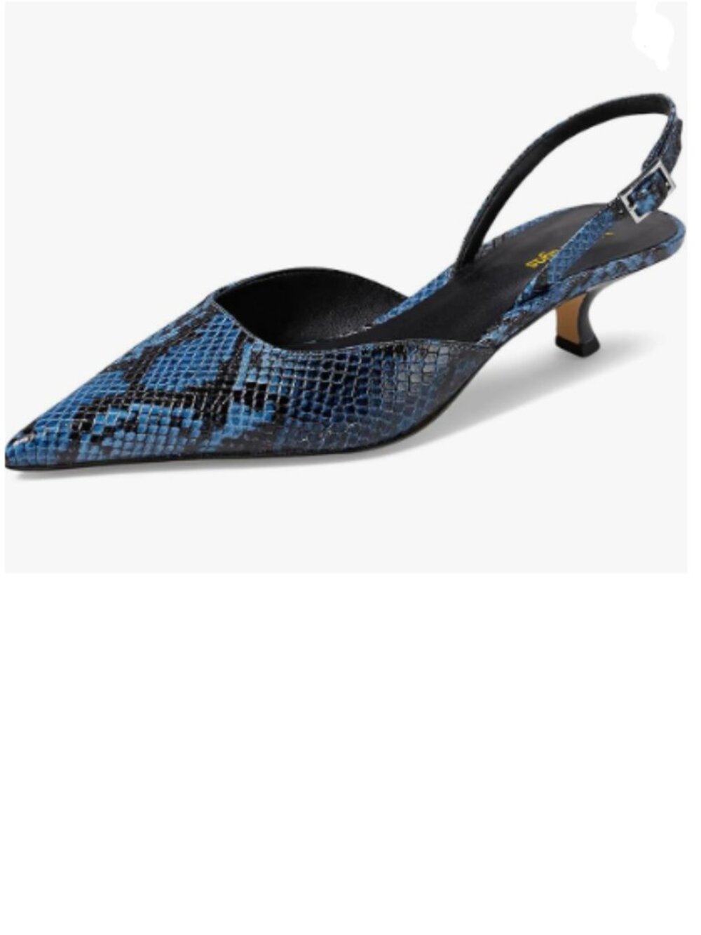 Wo Wagas Blue Snakeskin Pointy Toe Slingback Strap Buckle Pumps Kitten Heel Shoe